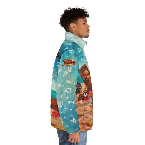 Vacation Vibes ALF (with Cat Sandwich) Retro Puffer - Alien Life Form Art Jacket - Picture 5 of 7